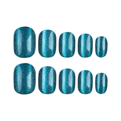 2024 Retro Gemstone Green Cat Eye Short Nail Tips-Homeunderwear