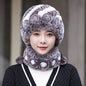 Warm Real Rabbit Fur Ear Flap Hat & Scarf Set