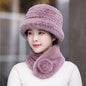 Winter Real Rabbit Fur Knit Hat & Scarf Set