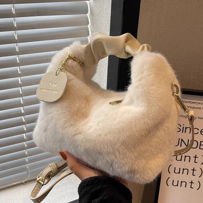 Versatile Fuzzy Crossbody Bag with Pendant