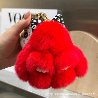 Cute Real Rabbit Fur Bow Keychain, Car Charm