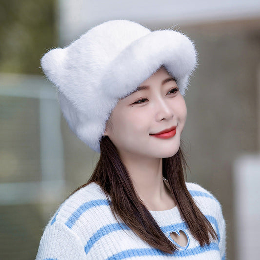 Winter Cute Rabbit Fur Cap with Cat Ears