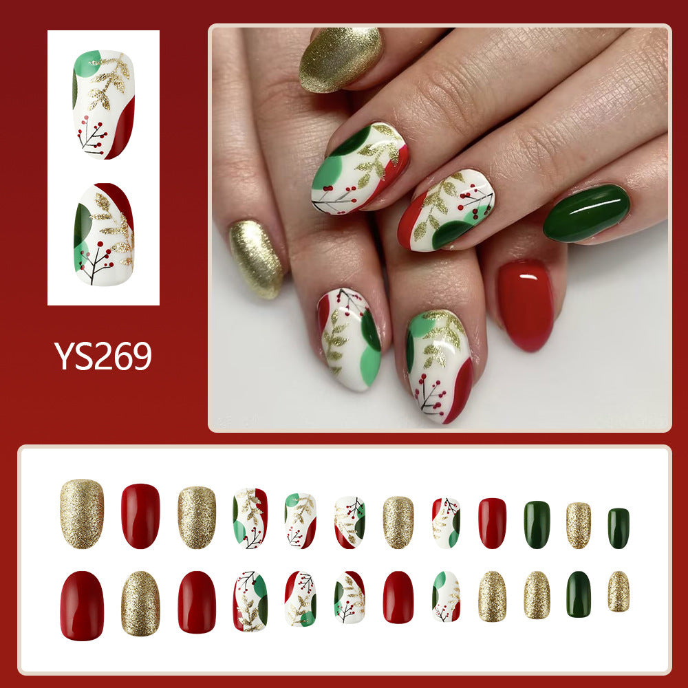 New FashionShiny French Christmas Nails - Red, Green, Leaves, Flowers-homeunderwear