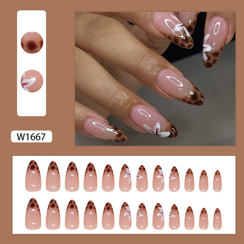 24-Piece Almond French Nail Stickers with Leopard Print