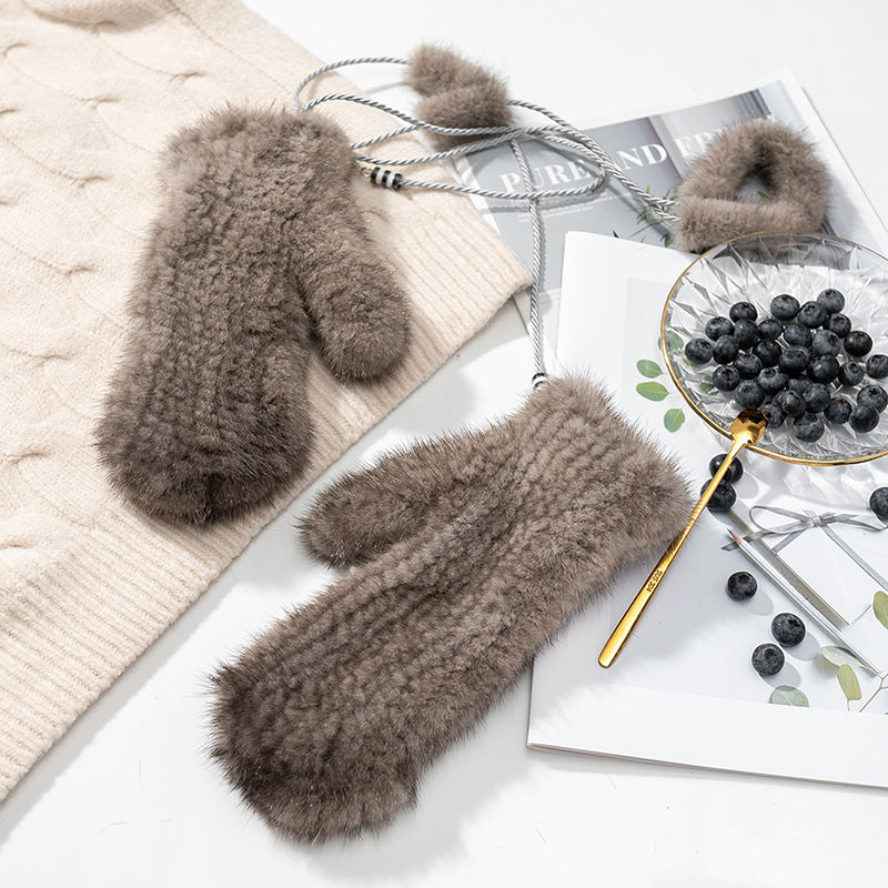 Cute Mink Fur Mittens - Neck-Hanging Winter Gloves