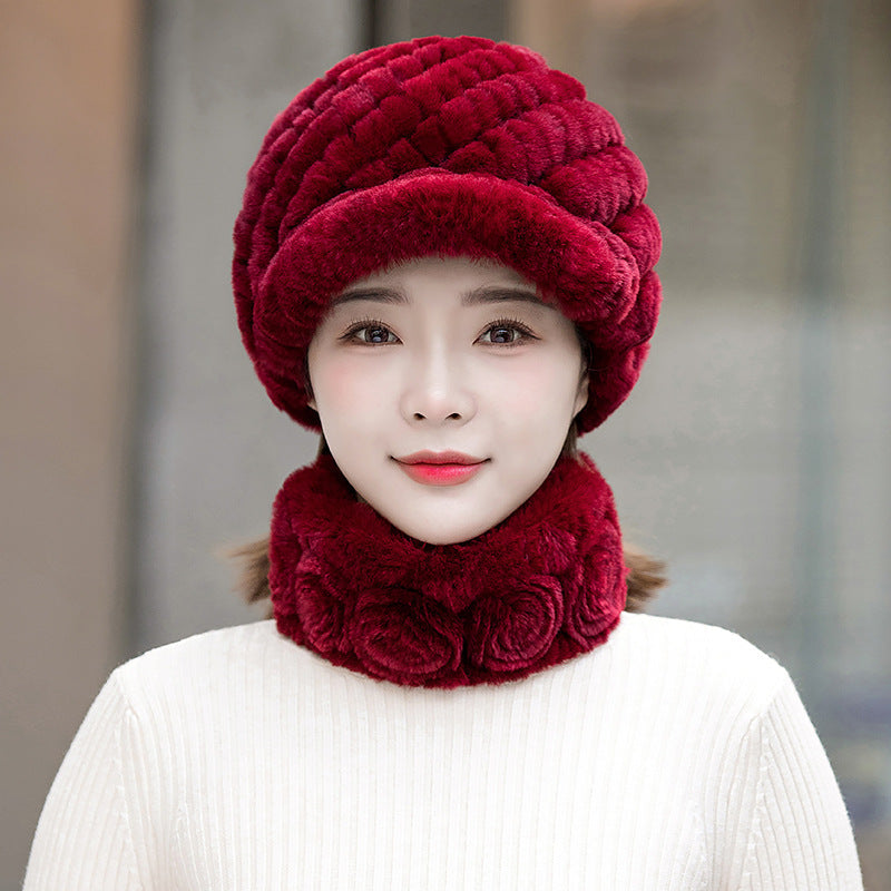 Warm Real Rabbit Fur Cap & Scarf Set - Stylish Winter Wear