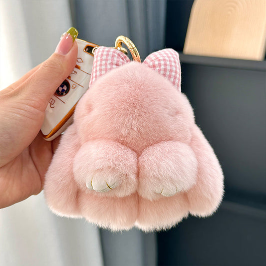 Cute Real Rabbit Fur Bow Keychain, Car Charm