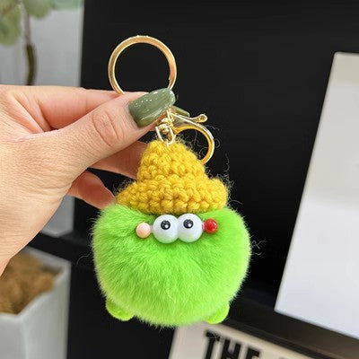 Cute Real Rabbit Fur Coal Ball Keychain Bag Charm