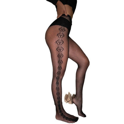 Sexy Vertical Striped Fishing Net Beautiful Legs Stockings Gearless Bottom Black Silk Peach Hip Pantyhose