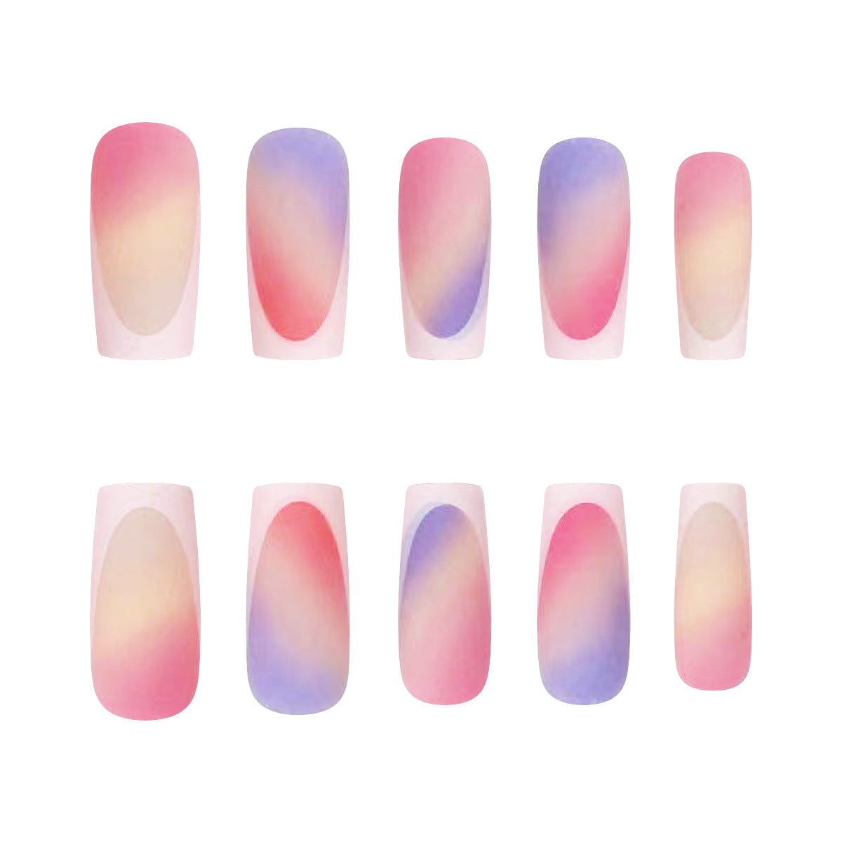 White French Ombre Rainbow Matte Nail Tips