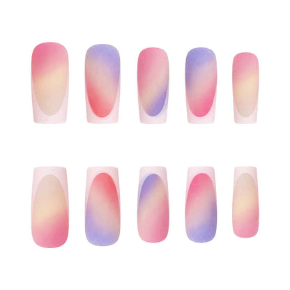 White French Ombre Rainbow Matte Nail Tips