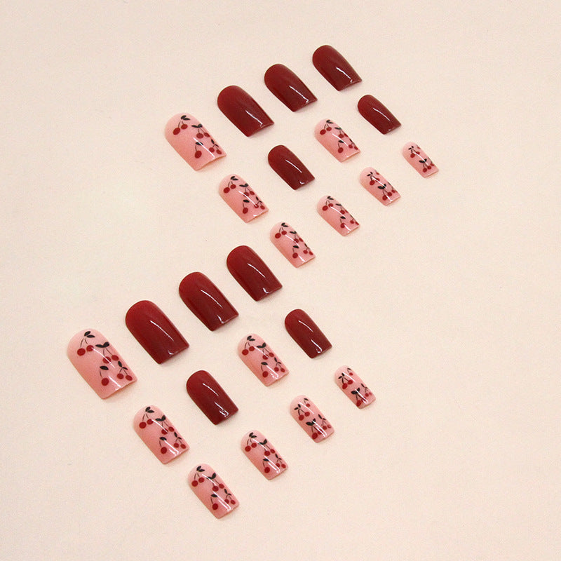 Square Wine Red Flame Cherry Nails, Stylish and Trendy