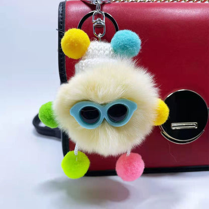 Cute Fuzzy Coal Ball Charm - Real Rabbit Fur Accessory