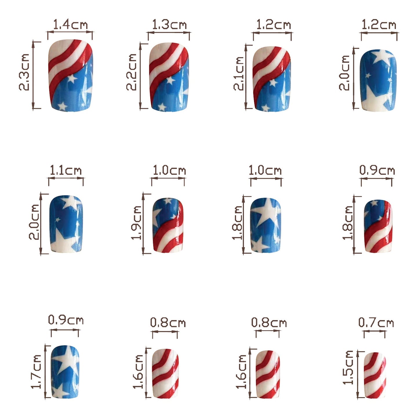 4th of July White Blue Star Line Short Square Nails