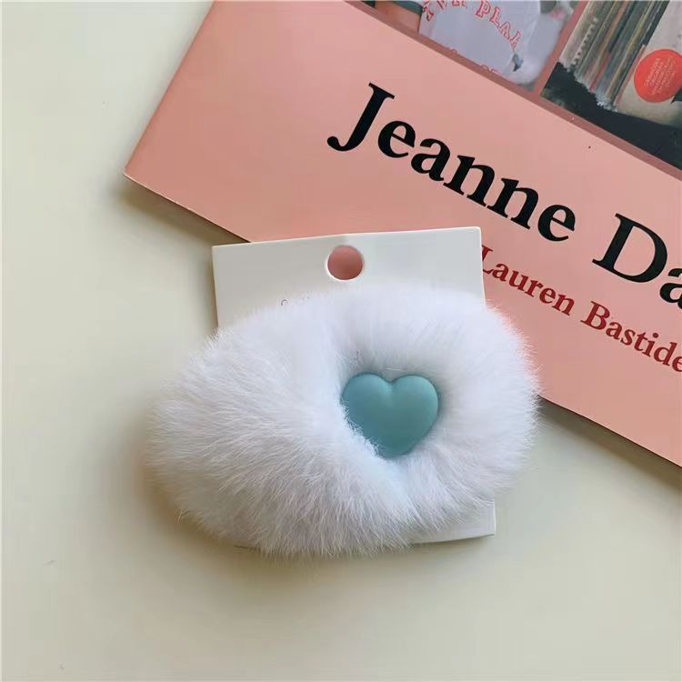 Cute Real Rabbit Fur Hair Clips - Heart Shaped Bobby Pins