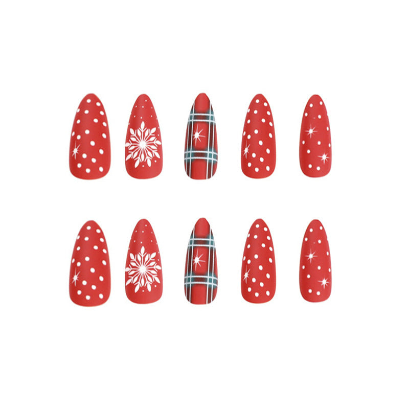 Long Oval Christmas Nail Tips with Winter Designs