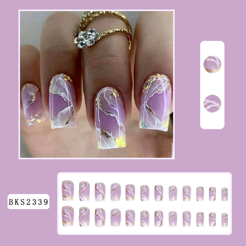 Gold Foil Wave Mid-Length Nail Tips