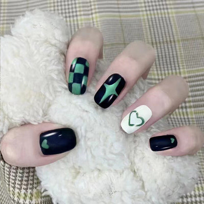 Dark Chic Checkerboard Green-Black Removable Nail Stickers