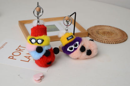 Cute Fuzzy Caterpillar Keychain - Faux Fur Accessory