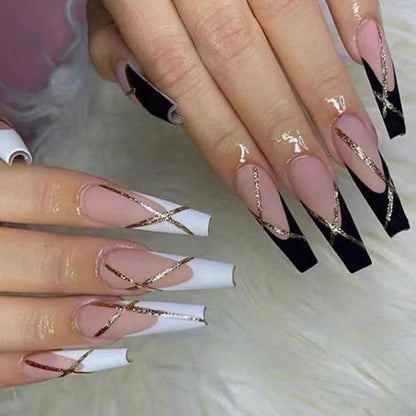 Long Shiny Gold Powder Ballet Press-On Nails