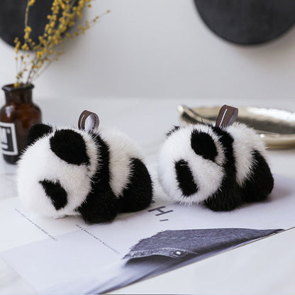 Cute Mink Fur Panda Keychain - Car Accessory