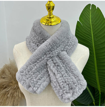 Hand-Knitted Real Rabbit Fur Scarf - Winter Accessory