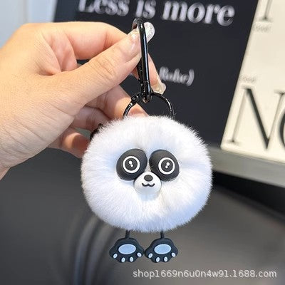 Cute Pom Pom Panda Keychain Fuzzy Toy Charm