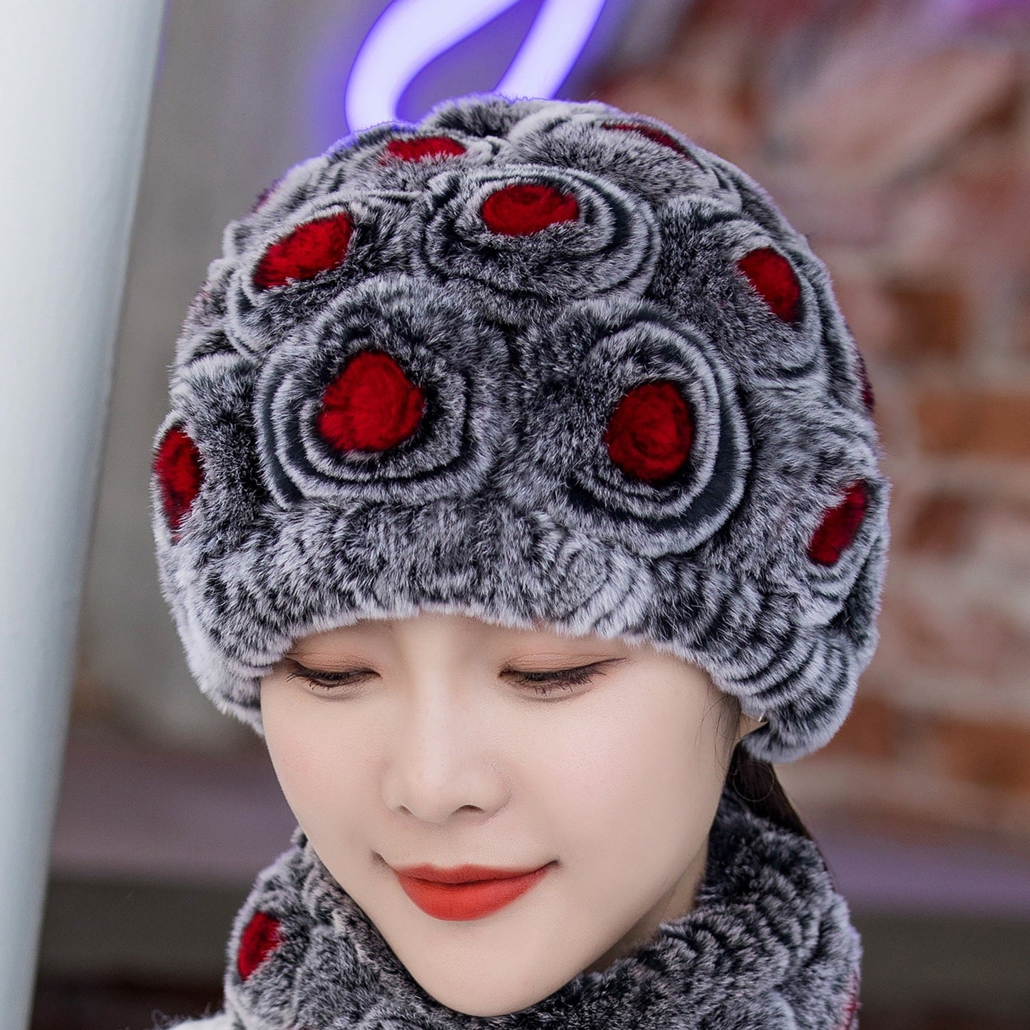 Winter Real Rabbit Fur Flower Ear Flap Hat