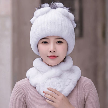 Winter Rex Rabbit Fur Hat & Scarf Set - Warm & Stylish