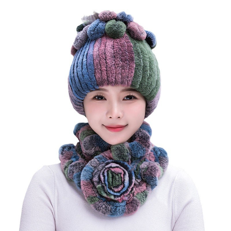 Winter Rex Rabbit Fur Hat & Scarf Set - Warm & Stylish