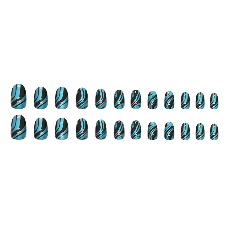 Aurora Blue Wave Oval Nails - Ins Style, Sweet & Cool