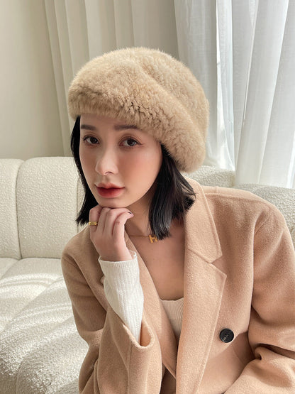 Vintage Korean Style Sable Fur Beret - Women's Winter Hat