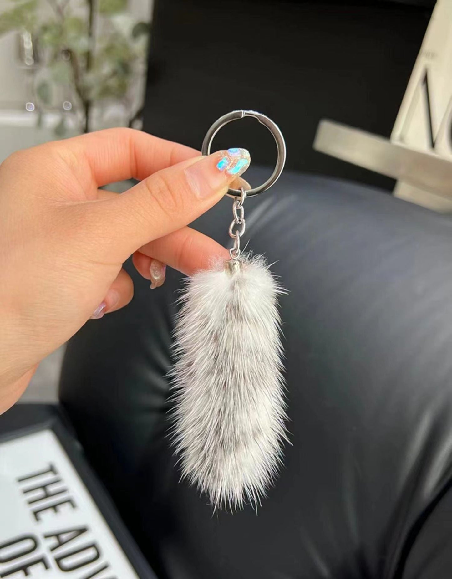 Cute Mini Real Mink Fur Tail Keychain Car Accessory