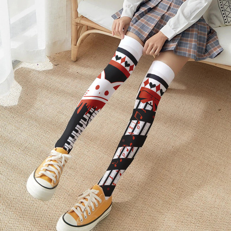 Spring and Autumn Print Japanese Lolita Cute Anime Knee Long Tube Velvet Socks