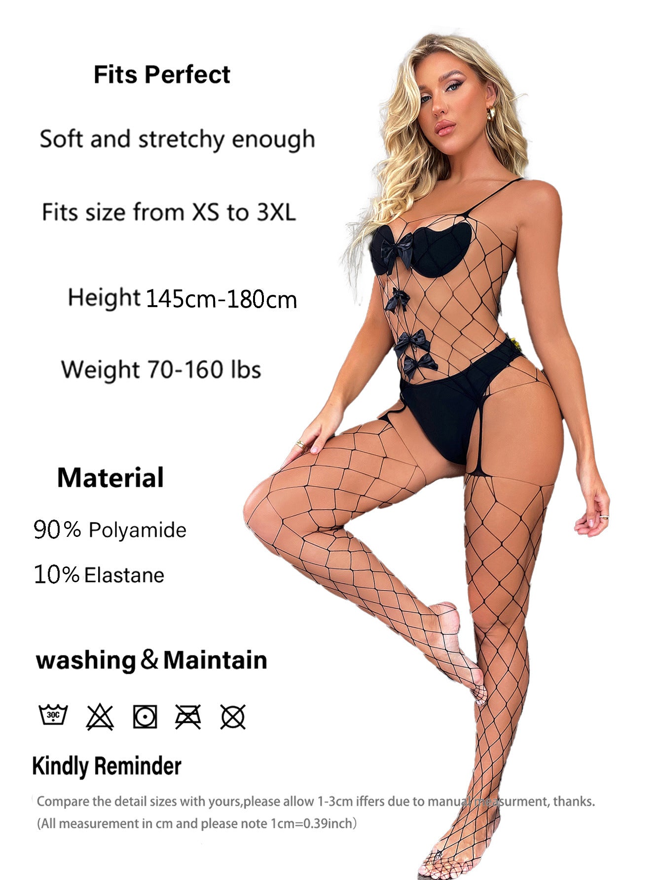 Sexy Ins Fishnet Bow One-piece Open Large Size Uniform Lingerie