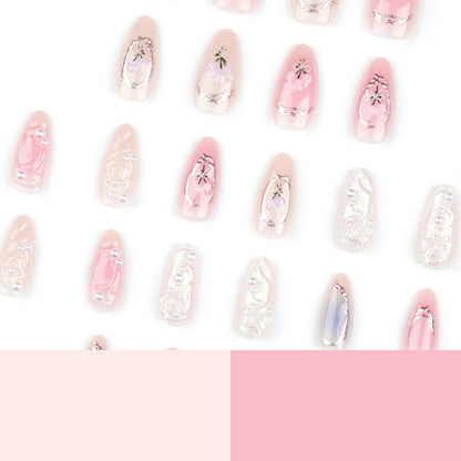 Aurora Butterfly Nails with Rhinestones, Blush Ombre, and Pearl Bows