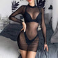 Sexy Mesh Long Sleeve Beach Party Swimsuit Bikini Cover-up Dress