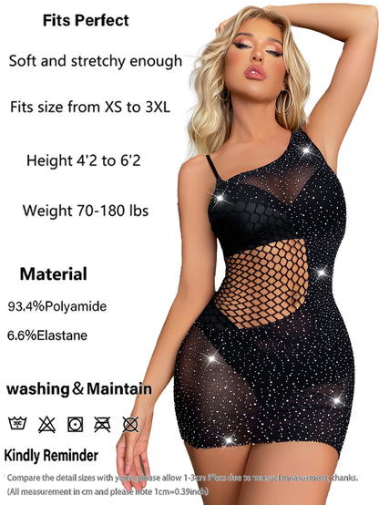 Sexy Hot Diamond Fishing Net Nightclub Hip Dress Sexy Underwear