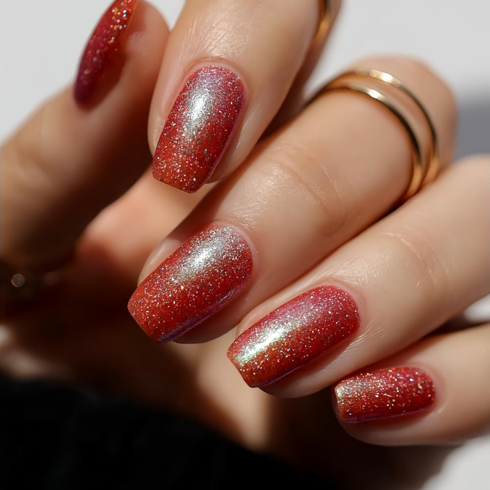 Dreamy Glitter Red Multicolor Square Press-On Nails TA38