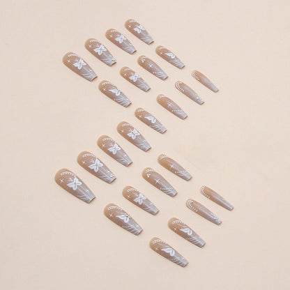 Long White Butterfly Fall Nails, 24-Piece Ins-Style Ballet Set