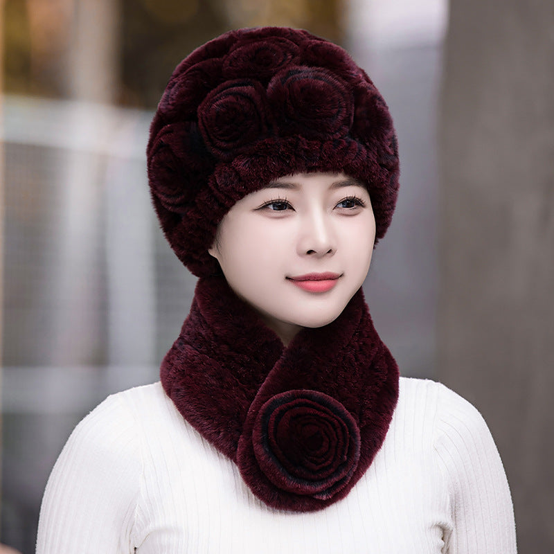 Winter Rex Rabbit Fur Ear Flap Hat & Scarf Set