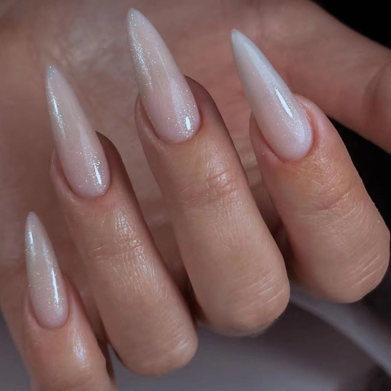 Long Aurora Pointed Nails, Chic Nude Color Design