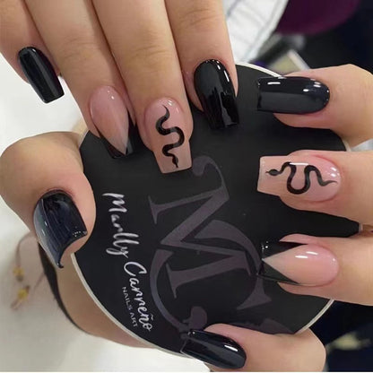 Sweet Cool Edgy French Black Snake Print Mid-Length Nail Wraps for Fall Nails