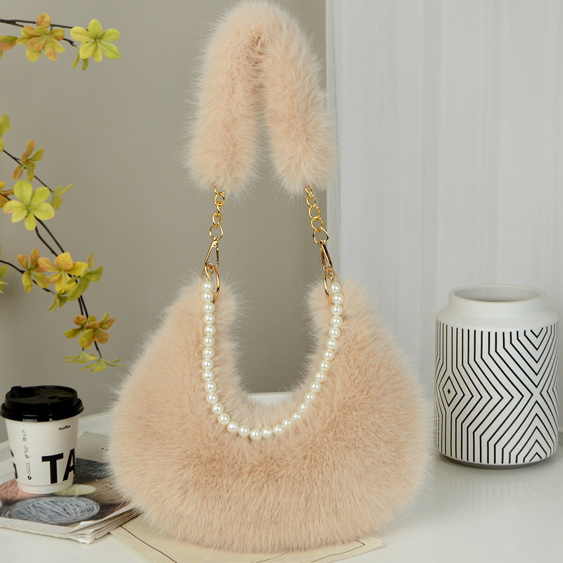 Cute Faux Fur Crossbody Bag - Winter Fashion Tote