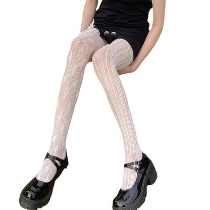 Ins Japanese AB Diamond Striped Love Jacquard Hollow Mesh Socks Pantyhose