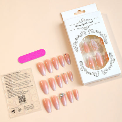 Almond Shaped Gradient Diamond French Nails