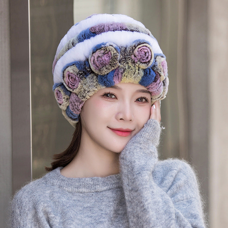 Stylish Real Rabbit Fur Ear Flap Hat - Warm Winter Accessory