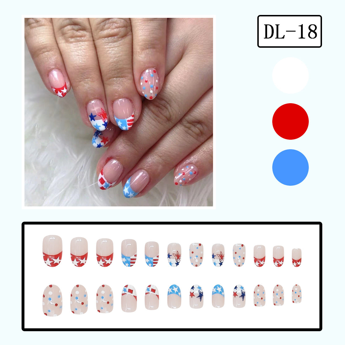 Square Oval French Star Polka Dot Pre-Made Nails