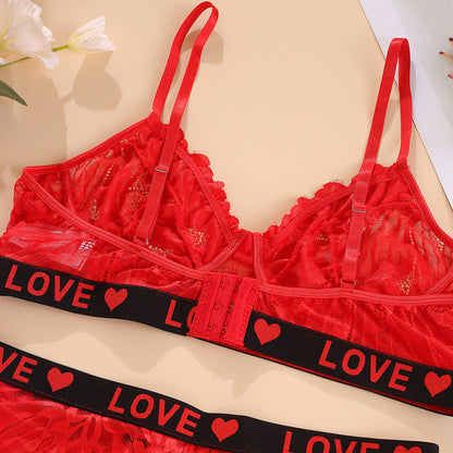 Sexy Red Plus Size Lace Bra Set