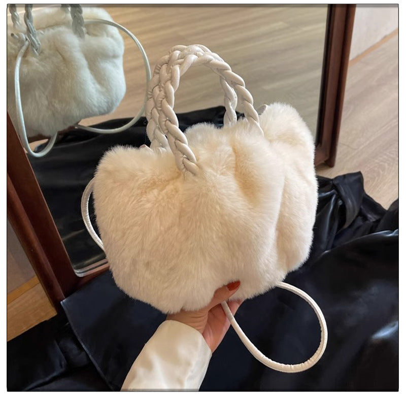 Cute Fuzzy Pumpkin Bag Women's Winter Shoulder Purse